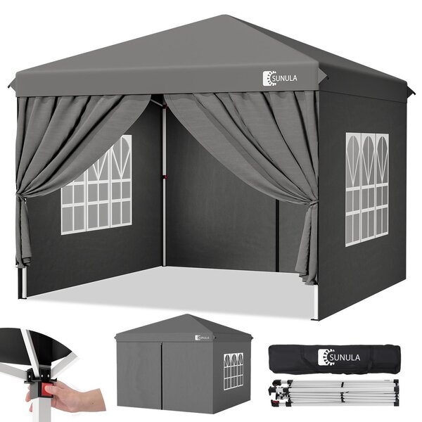 Gazebo pieghevole Sunula 3x3 da giardino con 4 sezioni laterali impermeabili, grigio