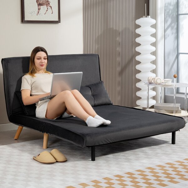 HOMCOM Divano Letto a Due Posti, Divano Letto, Divano Trasformabile in Letto, Schienale Regolabile, Rivestimento in Tessuto, Telaio in Metallo, Grigio | Aosom Italy