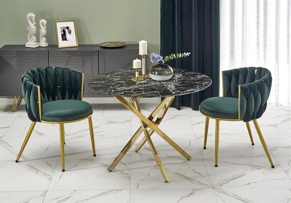 Tavolo rotondo Raymond 2 effetto marmo nero/oro ø100/h73 cm