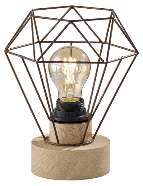 Lampada da tavolo LED RGB, legno, paralume a griglia color ruggine, H 22,5 cm
