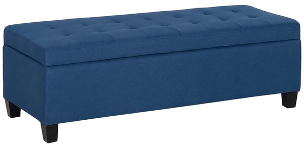 HOMCOM Banco portaoggetti 94,5L panca fine letto in tessuto effetto lino e gambe in legno, 125 x 49 x 41,5 cm, blu | Aosom Italy