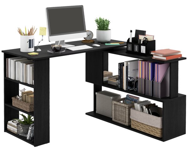 HOMCOM Scrivania Angolare con Piano Girevole a 360° e 5 Ripiani, 120x110x74.5 cm, Nero | Aosom Italy