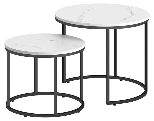 Tavolino Da Salotto - Leobert - Marmo/Gambe Nere - 53 X 45 Cm - Set Da 2