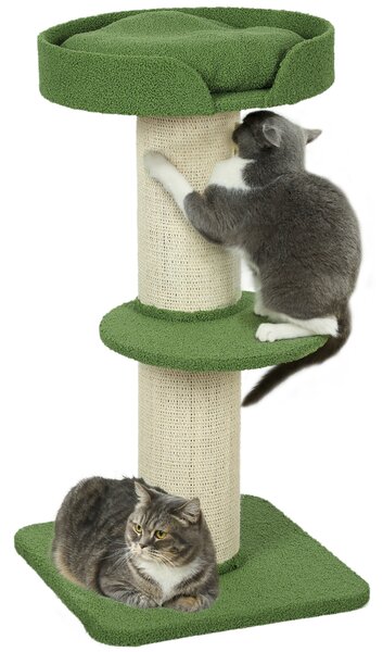 PawHut Albero per Gatti 91cm Albero Gioco con Letto per Gatti, Piattaforma Lana d'Agnello Verde | Aosom Italy