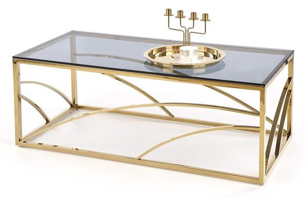 Tavolino da caffè rettangolare Universe in vetro fumé/oro - L120 cm