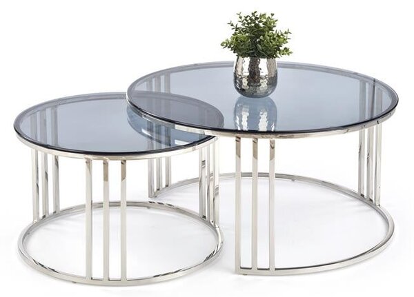 Set di 2 Tavolini da caffè Mercury in vetro fumé/argento