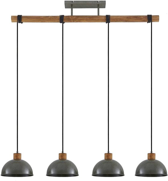 Lindby lampada a sospensione Durbis, 116 cm, 4 luci, grigio, legno, E27