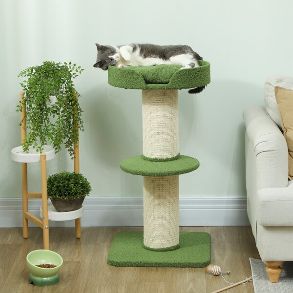 PawHut Albero per Gatti 91cm Albero Gioco con Letto per Gatti, Piattaforma Lana d'Agnello Verde | Aosom Italy