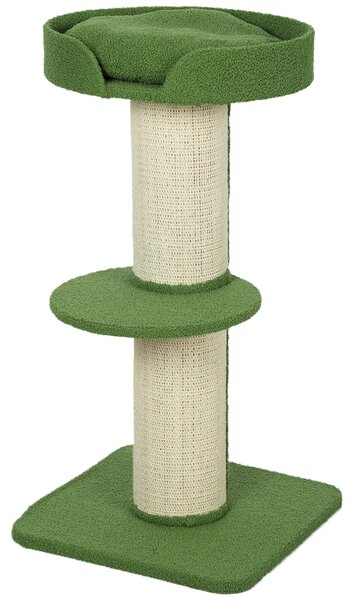 PawHut Albero per Gatti 91cm Albero Gioco con Letto per Gatti, Piattaforma Lana d'Agnello Verde | Aosom Italy