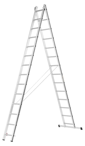 Scala multiuso Hymer Alu Pro, a due sezioni, 2x14 pioli, lunghezza 3,95 / 6,75 m, altezza di lavoro 5,06 / 7,56 m, peso 15,5 kg