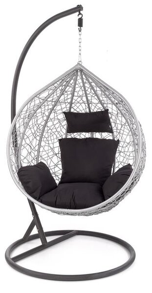 Poltrona sospesa Eggy in rattan grigio/nero - H195 cm