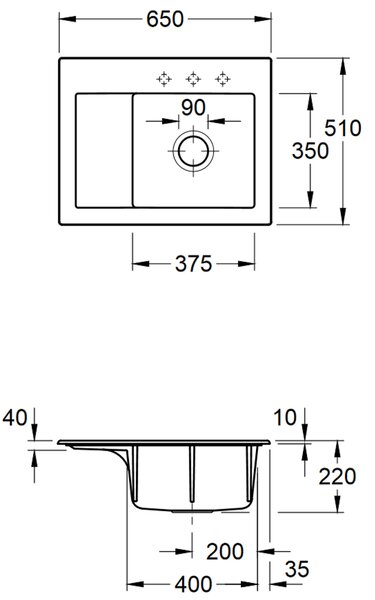 Lavello Villeroy&Boch, lavello Subway 45 Compact Steam 650x510mm, larghezza base 45cm