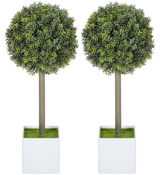 HOMCOM Set di 2 Palle di Bosso Artificiale 45cm Pianta Finta in Vaso, Piante Artificiali in Plastica | Aosom Italy