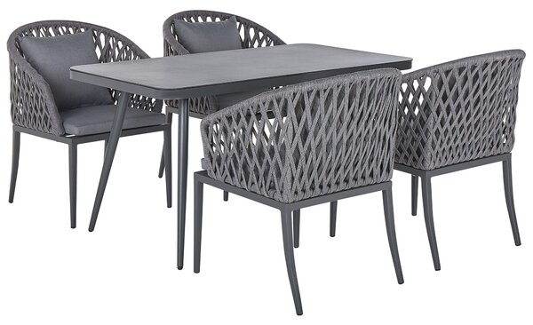 BELIANI Set da pranzo da giardino 4 posti Tavolo da esterno in metallo grigio alluminio finitura opaca 4 Sedie Cuscini Moderno