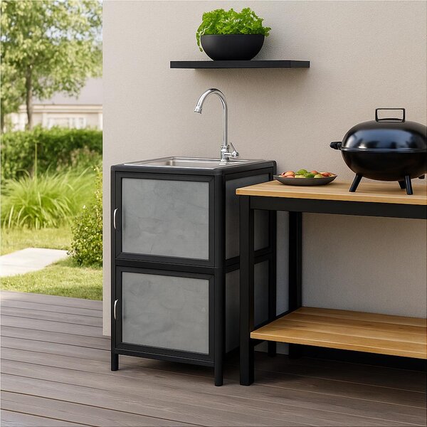 Lavello con mobile contenitore per cucina esterna, colore grigio