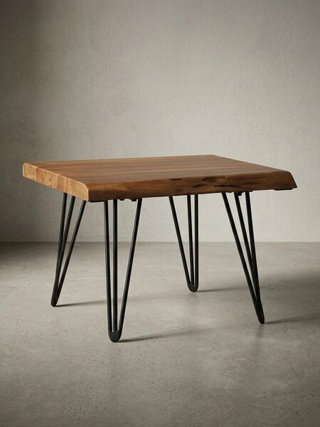 Tavolino in legno massiccio con bordo ad albero, sheesham, gambe a forcina - Elegante e vicino alla natura. 56x51x38 cm | Kadima Design