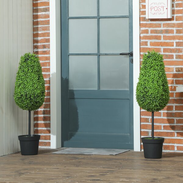 HOMCOM Set di 2 Piante Artificiali Buchsbaum 90cm con Foglie in Forma di Lacrima, Piante Finte in Vaso - Moderna Decorazione | Aosom Italy