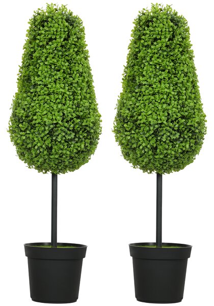 HOMCOM Set di 2 Piante Artificiali Buchsbaum 90cm con Foglie in Forma di Lacrima, Piante Finte in Vaso - Moderna Decorazione | Aosom Italy