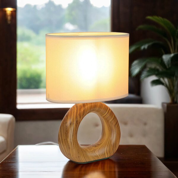 Lampada da comodino in tessuto Acciaio inox E14 28 cm di altezza Marrone Beige Lampada da comodino moderna