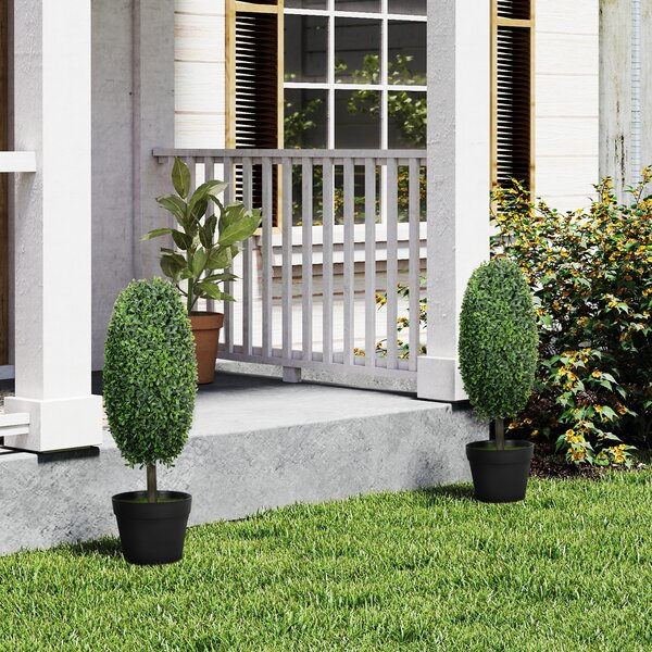 HOMCOM Set da 2 Piante Artificiali, Alberi Artificiali in Vaso con Resistenza ai Raggi UV, Plastica, Cemento, Verde | Aosom Italy