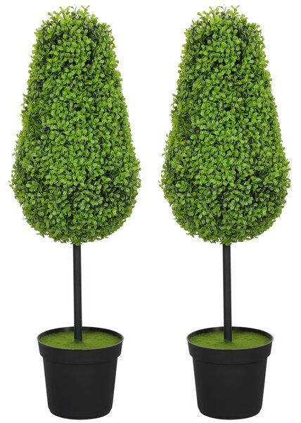 HOMCOM Set di 2 Piante Artificiali Buchsbaum 90cm con Foglie in Forma di Lacrima, Piante Finte in Vaso - Moderna Decorazione | Aosom Italy