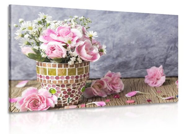 Quadro su tela – Fiori di garofano in vaso a mosaico