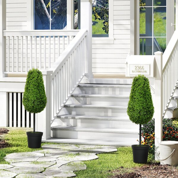 HOMCOM Set di 2 Piante Artificiali Buchsbaum 90cm con Foglie in Forma di Lacrima, Piante Finte in Vaso - Moderna Decorazione | Aosom Italy