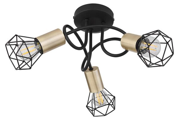 Plafoniera, modello rotondo, colore nero, con faretti orientabili, diametro 38 cm