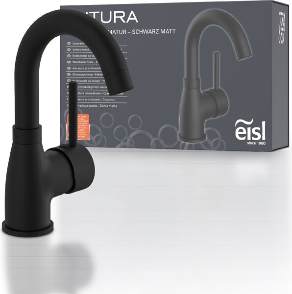 SCHÜTTE FUTURA rubinetto lavabo, rubinetto bagno con funzione di risparmio energetico, rubinetto lavabo in colore nero opaco