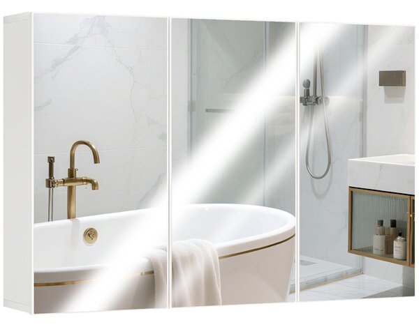 HOMCOM Mobiletto con Specchio da Bagno, Mobiletto da Bagno con 3 Porte Specchiate, Montaggio a Parete, 90 x 15,5 x 60 cm, Truciolato, Bianco | Aosom Italy
