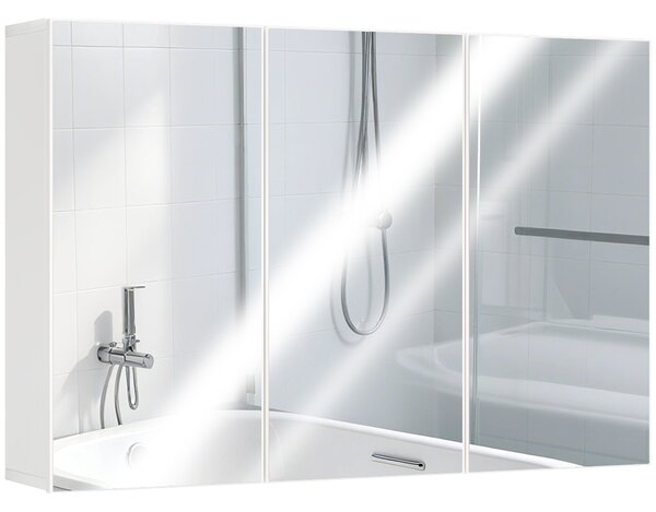 HOMCOM Mobiletto con Specchio da Bagno, Mobiletto da Bagno con 3 Porte Specchiate, Montaggio a Parete, 90 x 15,5 x 60 cm, Truciolato, Bianco | Aosom Italy