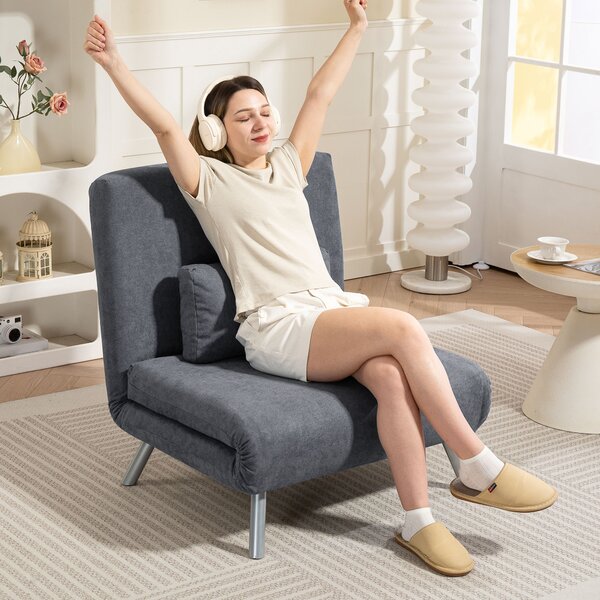 HOMCOM Poltrona imbottita con funzione letto, design 2-in-1, poltrona letto, letto per ospiti, rivestimento in tessuto, con cuscino, Grigio scuro | Aosom Italy