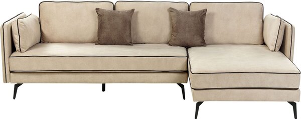 BELIANI Divano angolare beige rivestito in velluto gambe in metallo lato sinistro schienale regolabile cuscini extra design moderno