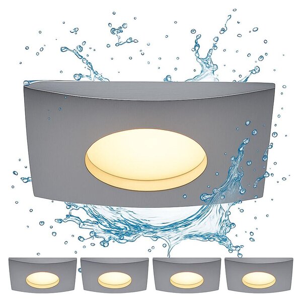 Set di 4 faretti LED da incasso, alluminio, dimmerabili, quadrati, grado di protezione IP44, lunghezza 8 cm