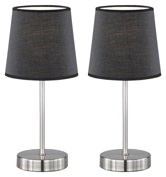 Set di 2 lampade da tavolo, tessuto nero, finitura nichel opaco, altezza 32 cm