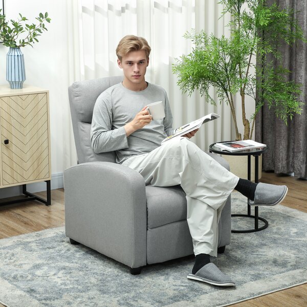 HOMCOM Poltrona Relax, regolabile 135°, poggiapiedi e schienale imbottiti, Lino-Polyester, Grigio Chiaro | Aosom Italy
