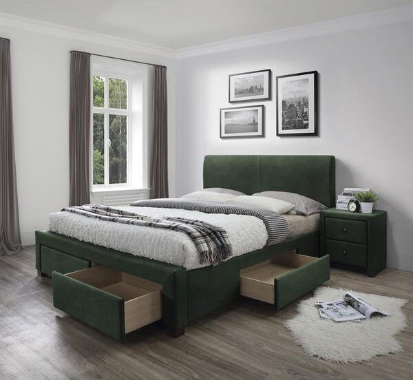 Letto Modena 3 imbottito in velluto verde - 160 x 200 cm