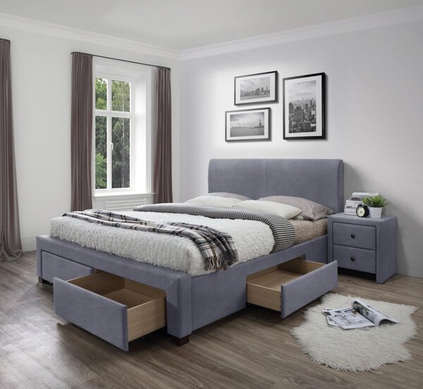 Letto Modena 3 imbottito in velluto grigio - 160 x 200 cm