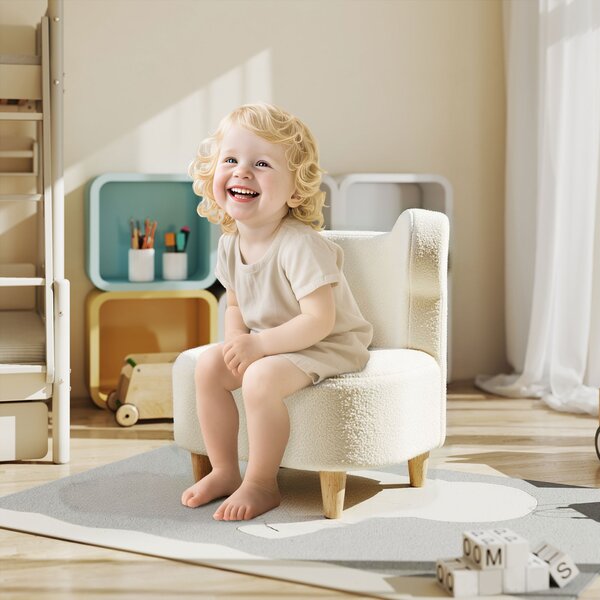 AIYAPLAY Poltrona per bambini, poltrona in peluche con orecchie d'orso, rivestimento in peluche, schiuma, beige | Aosom Italy
