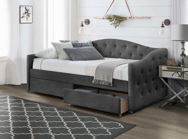 Letto Aloha imbottito in velluto grigio - 90 x 200 cm