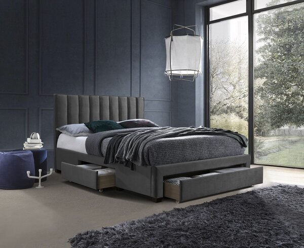 Letto Grace imbottito in velluto grigio - 160 x 200 cm