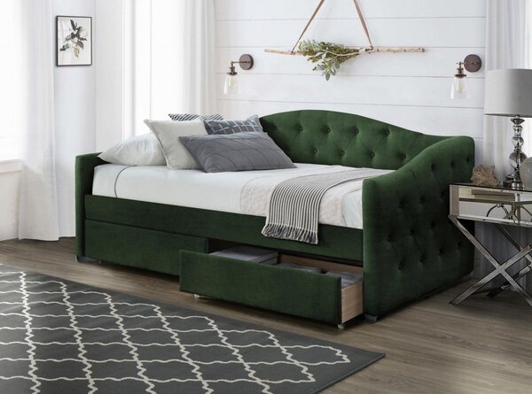 Letto Aloha imbottito in velluto verde - 90 x 200 cm