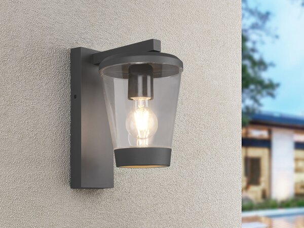 Lanterna da parete a LED per esterni, lampada da esterno in stile rustico, illuminazione per facciate color antracite