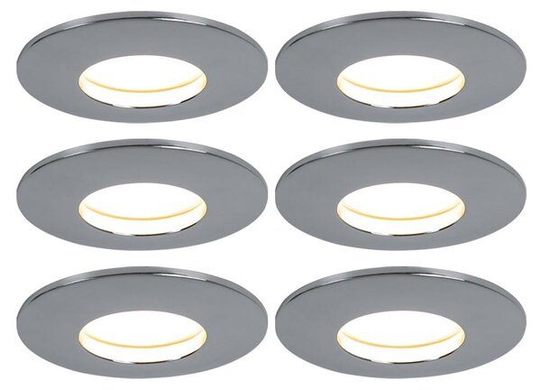 Set di 6 faretti LED da incasso, rotondi, cromati, con diametro di 8,3 cm