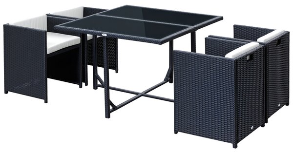 Outsunny Set Mobili da Giardino 5pz Set Tavolo da Pranzo con 4 Sedie con Cuscini Combinabili a Rettangolo|Aosom