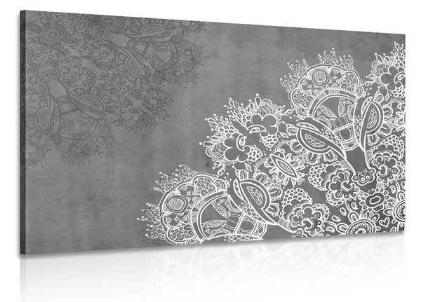 Stampa su tela – Elementi di Mandala floreale in bianco e nero