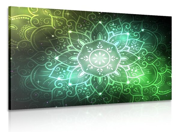 Quadro su tela – Mandala con sfondo galattico in sfumature di verde