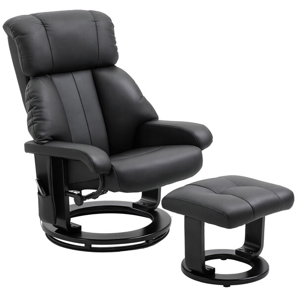 HOMCOM Poltrona Massaggiante con Pouf Poggiapiedi e Telecomando, Reclinabile, Poltrona Relax Imbottita in Similpelle, Nero|Aosom