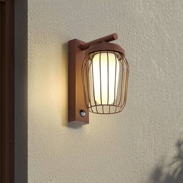 Lucande Applique da esterno Chandan, ruggine, sensore, IP44, E27 Chandan Lucande, dimmerabile, Marrone / Ruggine, Alluminio, Moderno