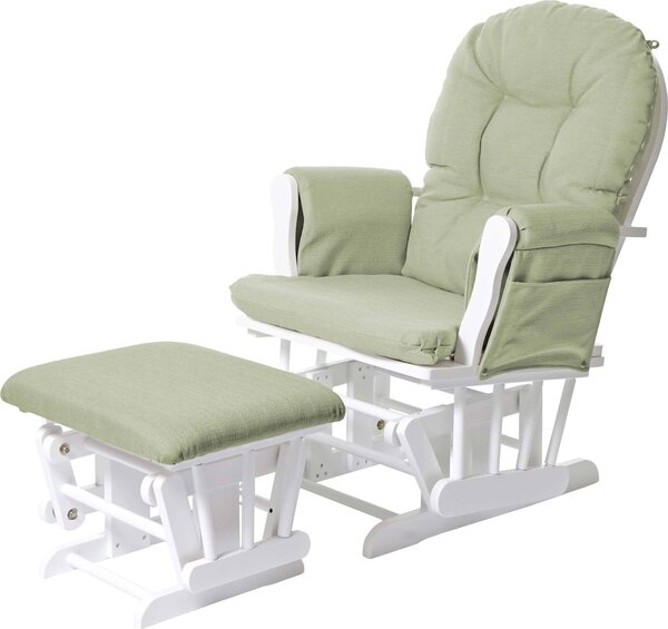 Poltrona relax MCW-C76, poltrona a dondolo con poggiapiedi ~ Tessuto, verde chiaro, struttura bianca
